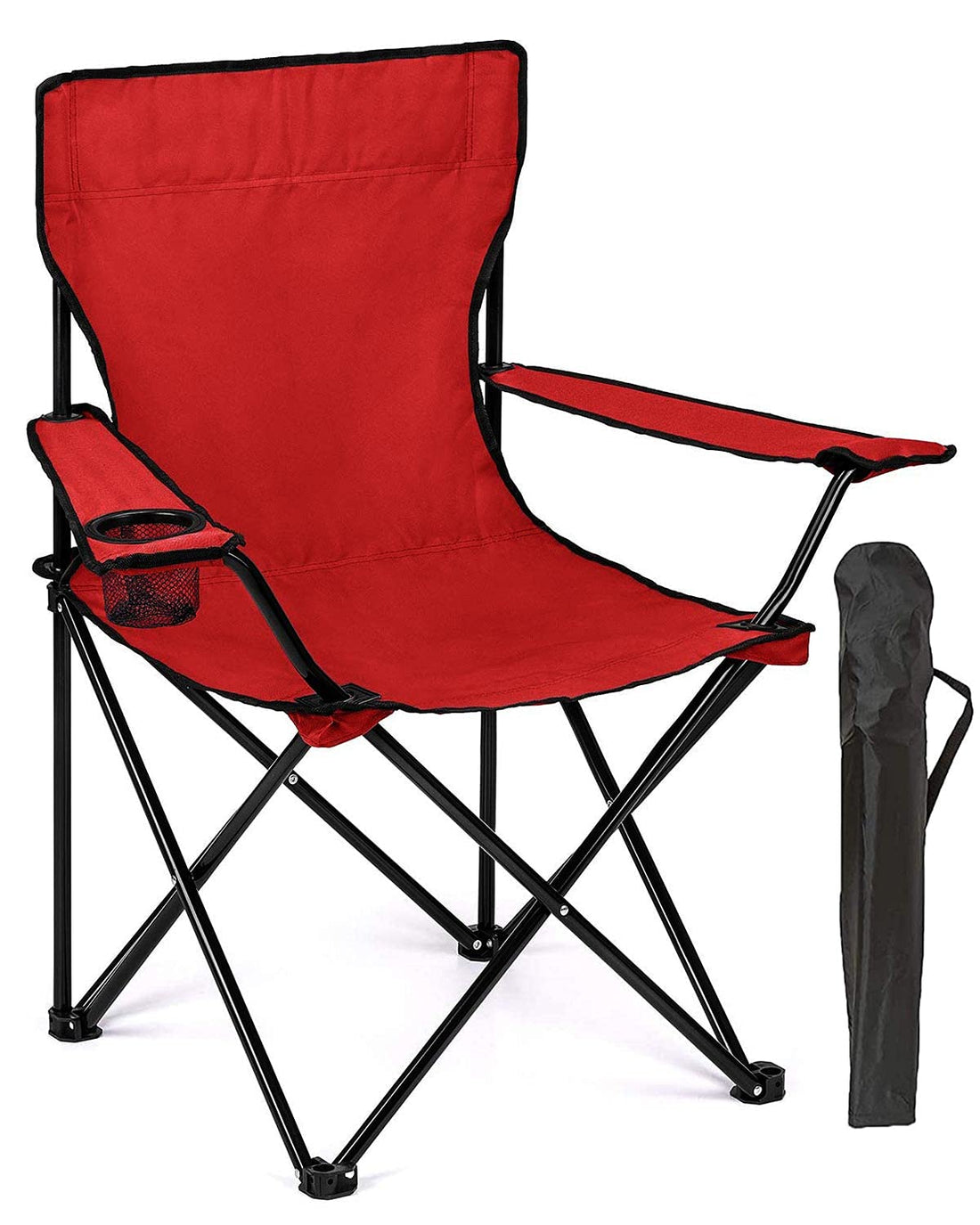 Trongle folding camping chair, compact ultralight folding chair with cup holder, weather resistant splash-resistant, 52x52x87cm portable size for outdoor, fishing, festival, beach and camping, red