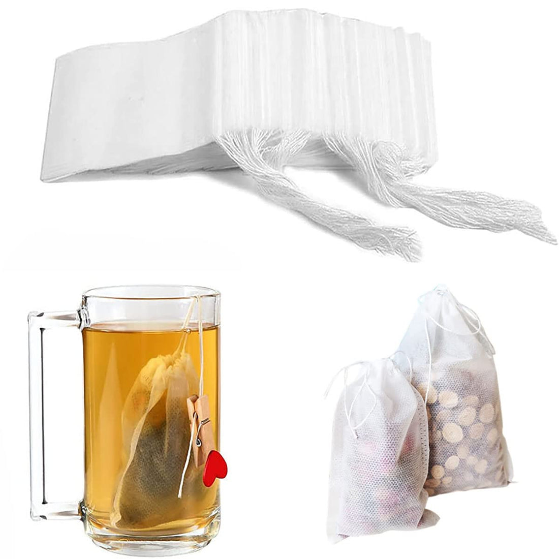 GoodTool 200Pcs Disposable Tea Filter Bags Drawstring Filter Paper Tea Bags for Loose Tea, Coffee, Spices, Herbs, DIY Floral Tea, Herbal Tea DIY (7.9cm*2)