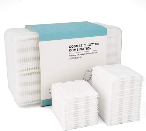 Facial Eye Makeup Remover Cotton Pads, Extra Thick, Square Cotton Puff, Double-Side Save Water, Hypoallergenic, Soft, Lint-Free, 100% Pure Cotton- 150 pcs