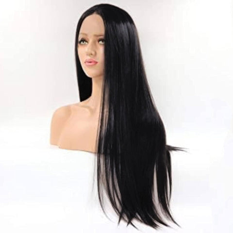 ECIF Straight Long Black Wig Synthetic Hair Washable