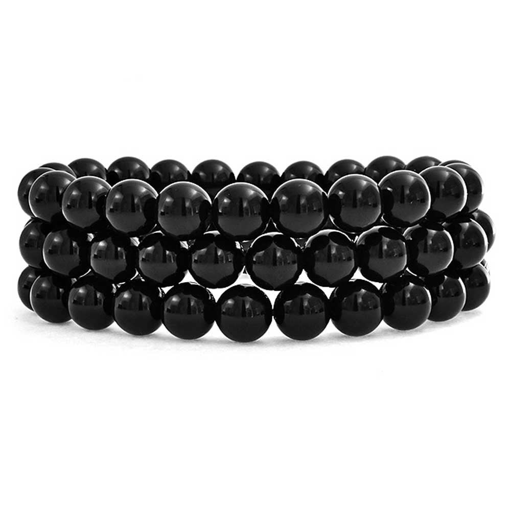 Hot And Bold Matching Natural Multi Layer Tiple Protection Gem Stone Beads Stacked Combo Bracelets., One Size, Gemstone, Black Tourmaline