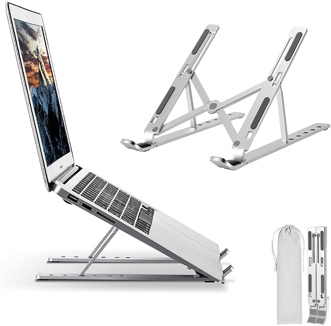 Laptop Stand, BiuLing Adjustable Portable Laptop Holder for Desk, Aluminum Foldable Laptop Riser with 6 Levels of Height Adjustment, Compatible with MacBook Air Pro, Dell, HP, Lenovo,10-15.6” Laptops