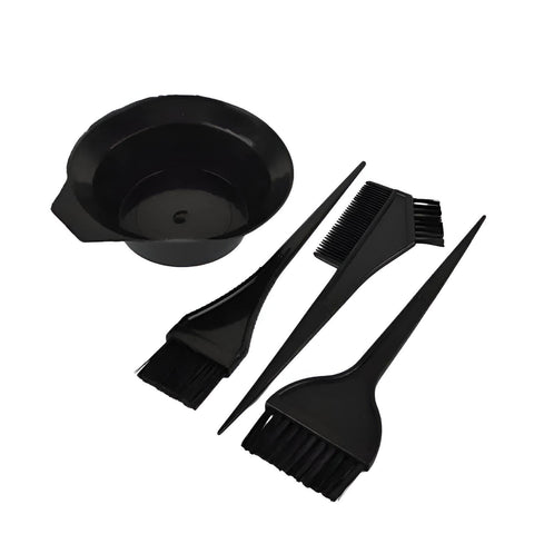 Hair Colouring Tools - 4-Piece Set Including Mixing Bowl, 3 Dye Brushes, and Tint Comb for Salon and Home Application (Black) (set-4pcs)