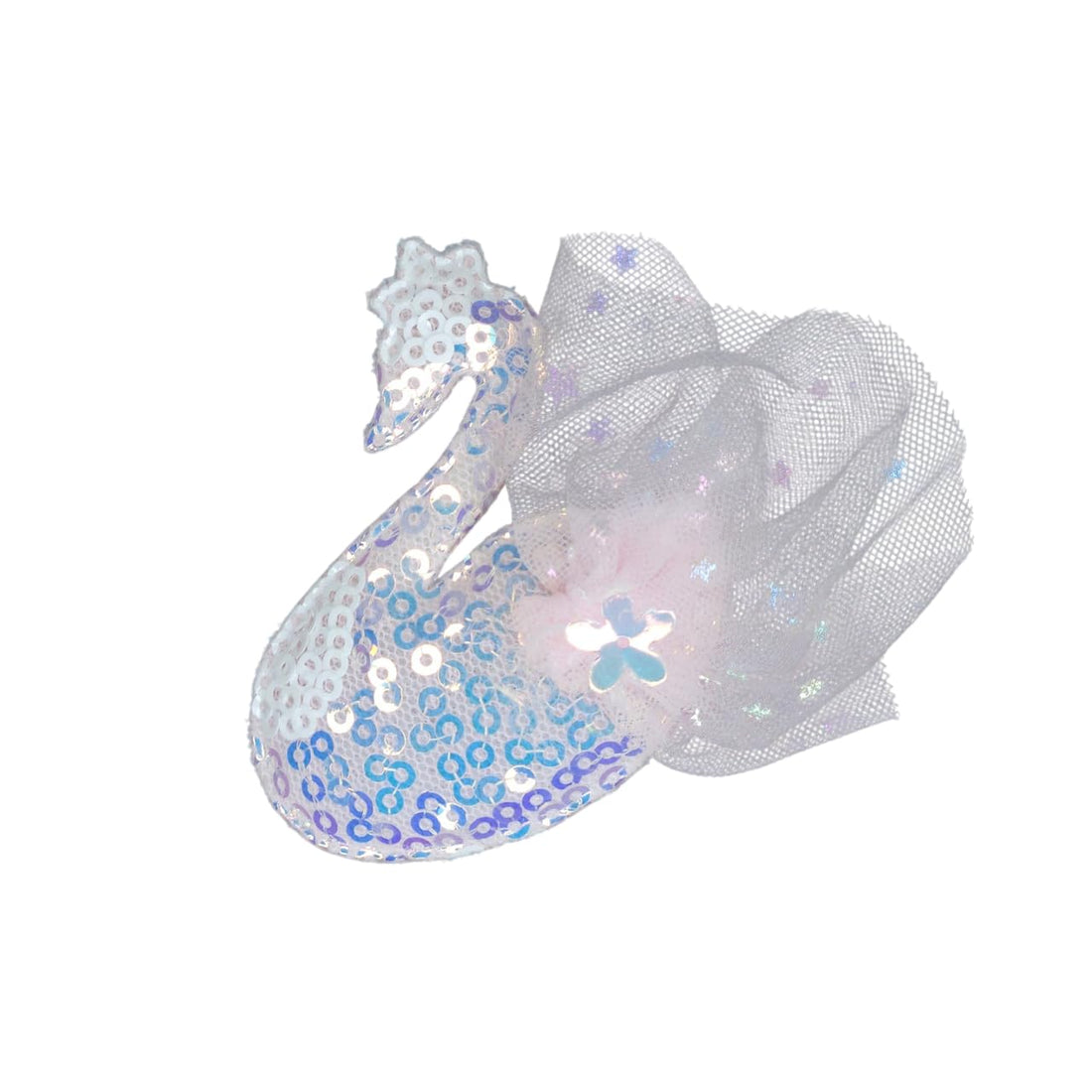 Nopatia Glitter Swan Hair Clip for Kids Girls - Fashion Sequins Tulle Hair Pins - Cute and Unique Hair Accessories Set for Parties and Events (Style 4)