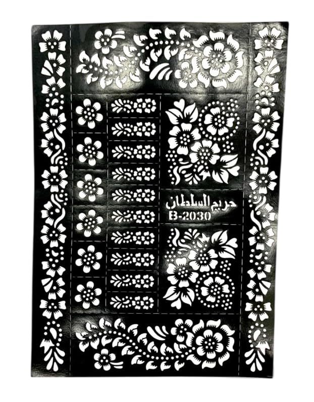 Hena Tatto Stencil Set for | Hand | Body | Fingure | Face | Hena Art Temporary Tatto for Kids, Girls & Women, Design -1 SHEET - Black-1 SHEET (B)
