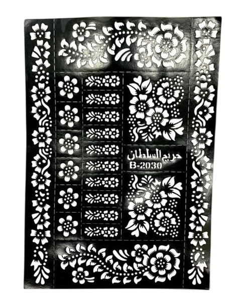 Hena Tatto Stencil Set for | Hand | Body | Fingure | Face | Hena Art Temporary Tatto for Kids, Girls & Women, Design -1 SHEET - Black-1 SHEET (B)