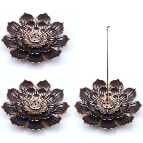 Brass Lotus Incense Holder, Detachable Sticks Incense Burner Ash Catcher for Home Fragrance Bedroom Yoga (3 PCS)