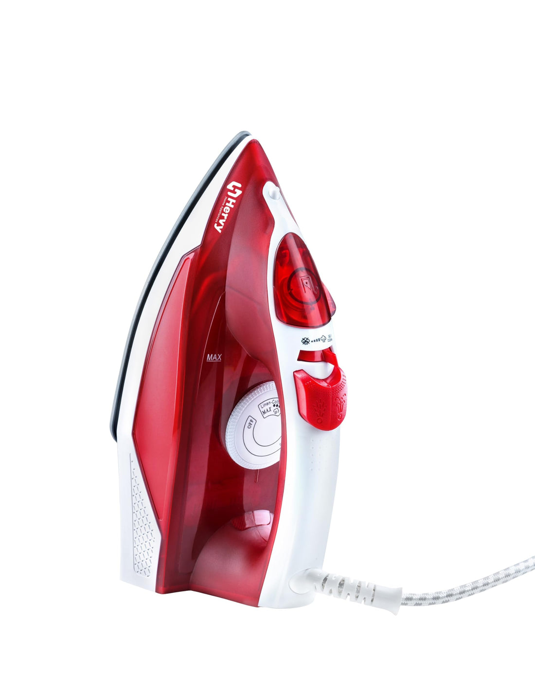 Hervy Ceramic Steam Iron, 2200 Watts, 4 Temperature Levels, Anti-Drip, Self-Cleaning (Red)