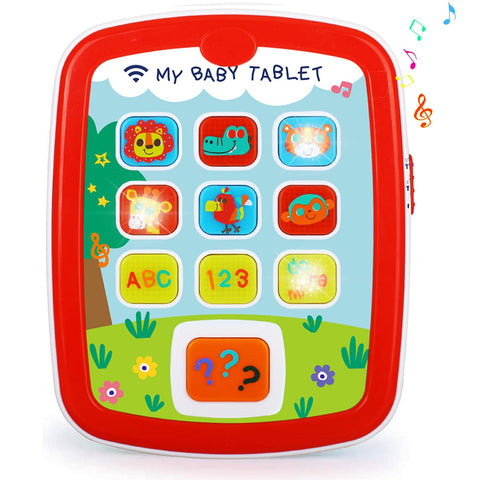 HOLA Baby Tablet Toys for 1-3 Year Olds, Learning Tablet with Lights & Sounds, Alphabet, Numbers, Animals, Red, 3 AAA Batteries (Not Included), Age 6 M+
