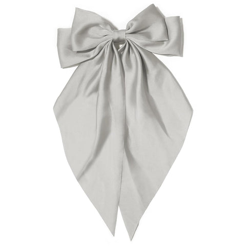 ZonShop Silk Satin Hair Clips for Women, Large Metal Bow Hair Clips, French Hair Clip Soft Long Tail Solid Color Bow Hair Accessories for All People (Grey)