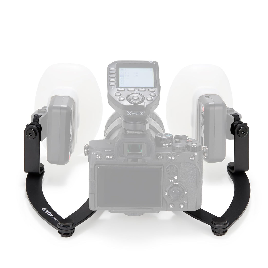 GODOX MF-DB Flexible Flash Bracket with Dual Flash Mounts Aluminum Alloy 360°Rotatable Head for Dental Photography Portrait Macro Photography Compatible with Nikon/Sony DSLR Cameras