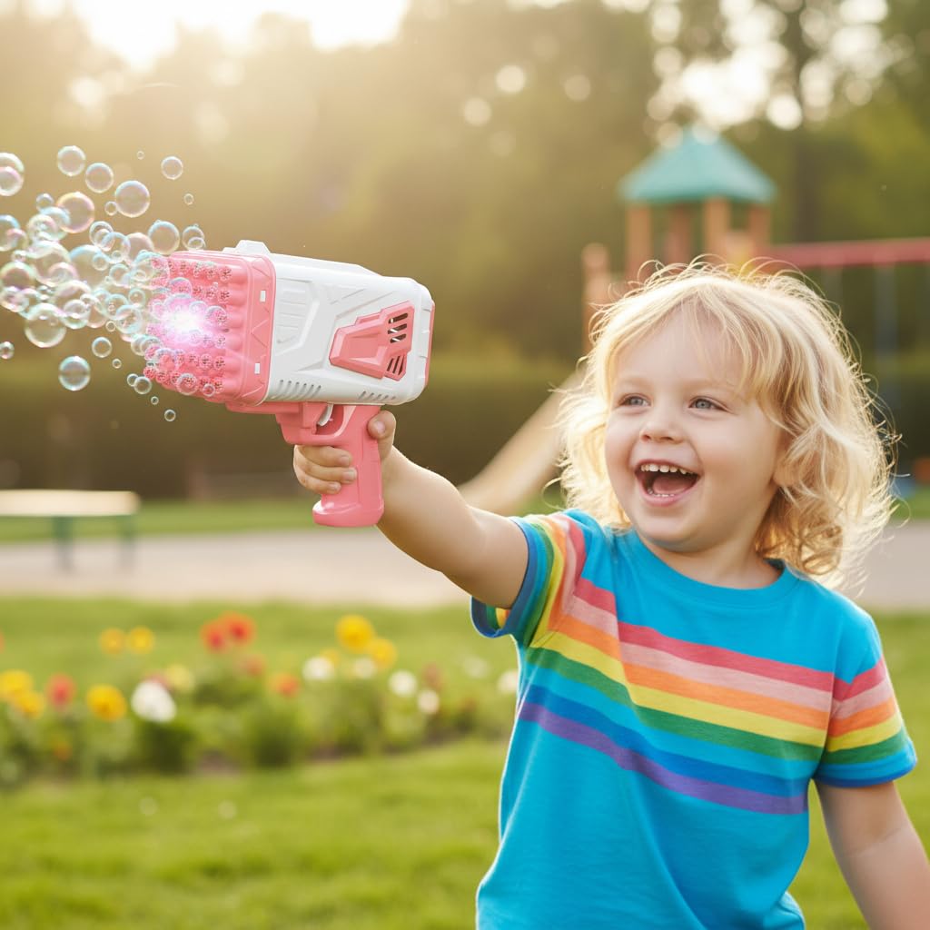 GHAZAL Bubble Gun Outdoor Plastic Toy Summer Blue Pink Plastic Battery Operated Ages 6+ 11.4x18.9x12.5cm - Blue Pink
