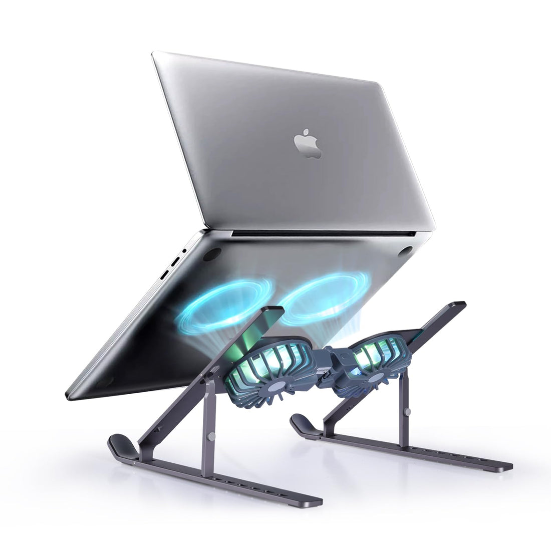 JKma Laptop Stand Portable Foldable Laptop Stand Aluminum Laptop Cooling Stand with 2 Cooling Fans RGB Lights 7 Height adjustments Compatible with 10 to 15.6 inch laptops (Grey)