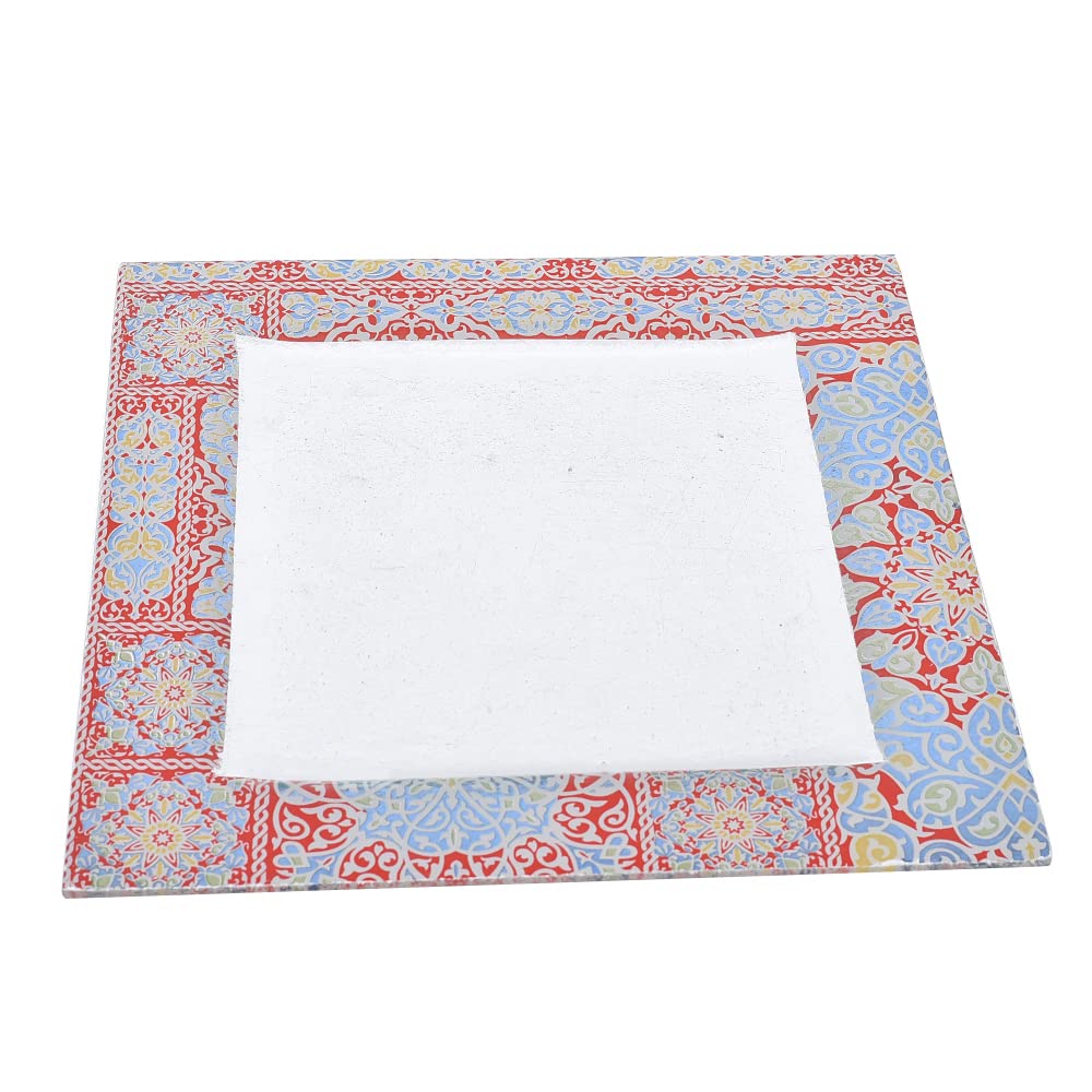 Sega high quality glass square serving plate, 40 * 40cm - yameesh red