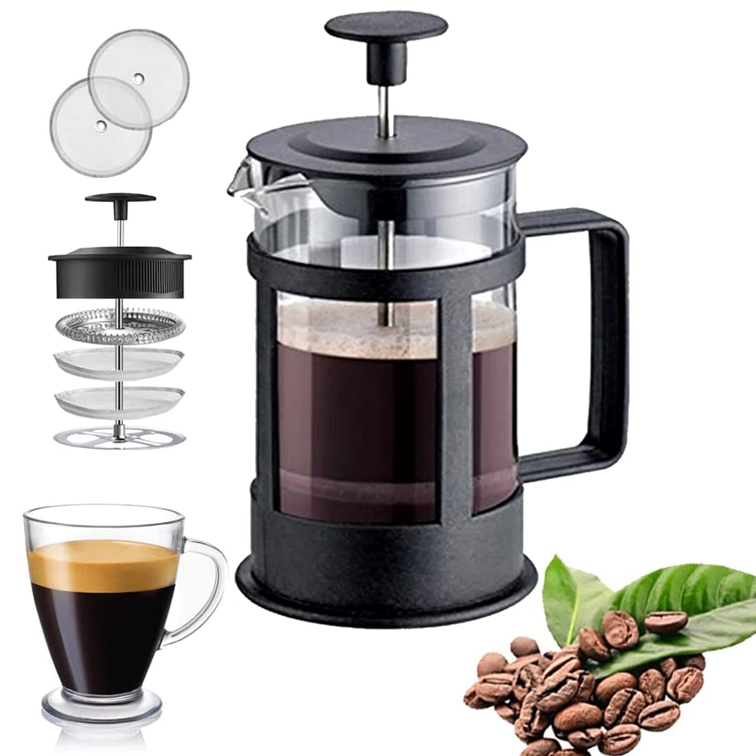LinJie French Press Coffee Maker, Cold Boiling Heat-Resistant Thickened Borosilicate Coffee Pot, Stainless Steel Coffee Machine, Suitable For Home/Camping