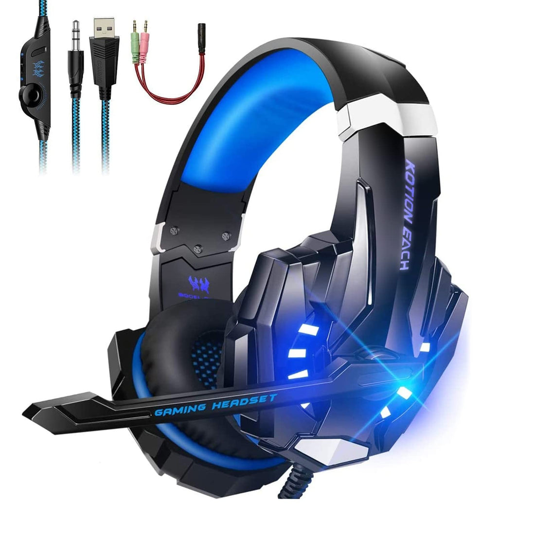 Gaming Headset, Wired Audio Headset with Microphone, Audio Stereo Bass Headphone for PS4/ Xbox one/ Mac/ PC Controller with Mic, with LED Light, Noise-Cancelling