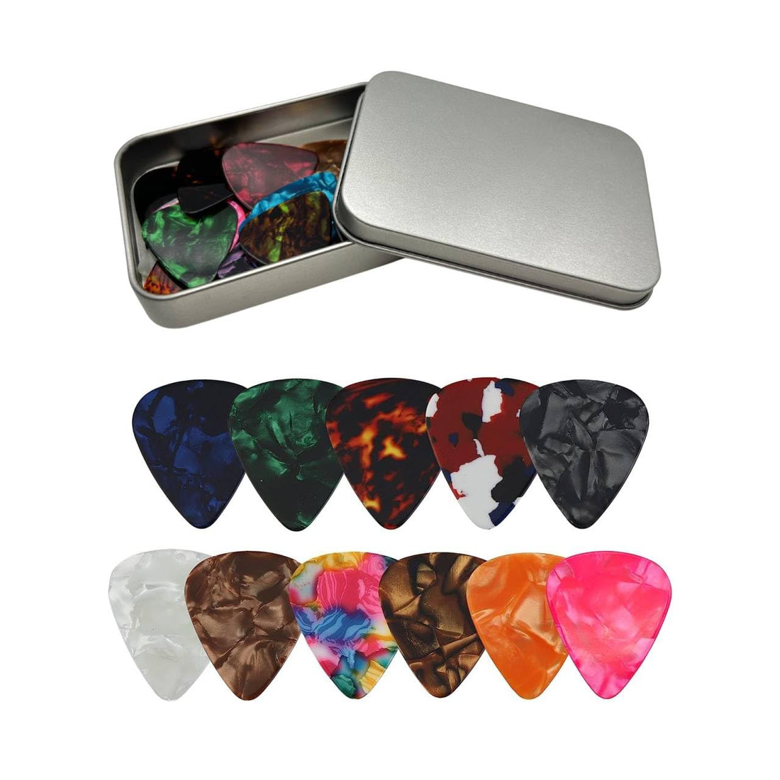 Guitar Picks 24 pcs, Guitar Plectrums for Your Electric, Acoustic, or Bass Guitar,0.46mm-Thin,0.71mm-Medium,0.96mm-Heavy, Metal,Celluloid