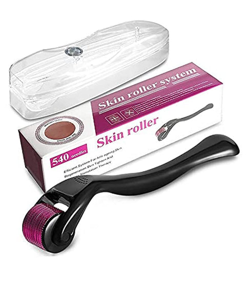 Face Skin Care System Titanium 540 Micro Needle Derma Roller with Hard Case (Black, 0.5mm)