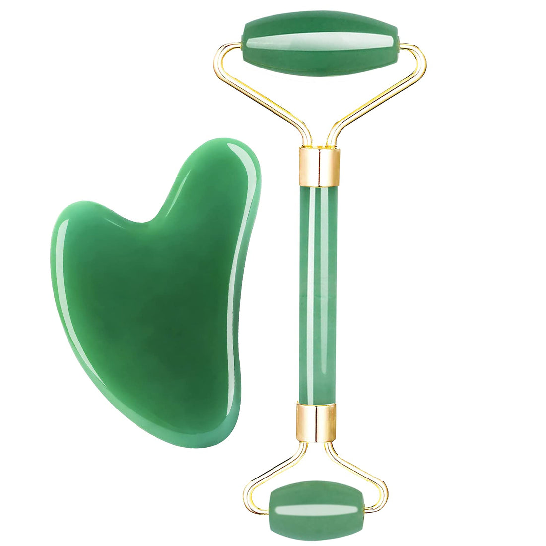 Gua Sha Massage Facial Tool - Anti-aging jade roller and Gua sha Set for Face, Eyes, Neck Body Skin Care - Natural Jade Stone Guasha Tool Set - Green