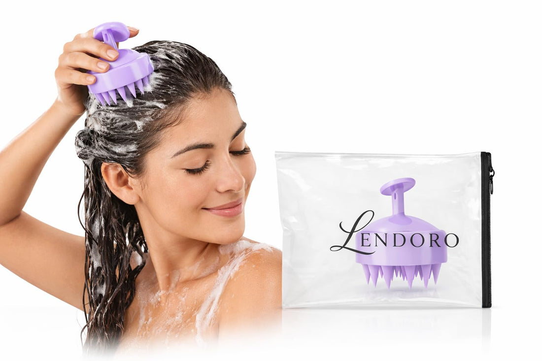 LENDORO Scalp Massager Shampoo Brush, Soft Silicone Bristles, for Shampooing and Dry Massaging (Purple)