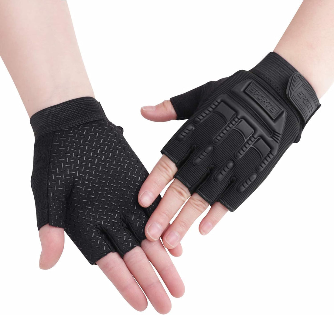 Khazna Kids Fingerless Cycling Gloves, Mittens Breathable Non Slip Half Finger Bike Riding Gloves Shockproof Sports Training Gloves UV Protection Outdoor Skateboard Gloves for Boys Girls 6-10 Years