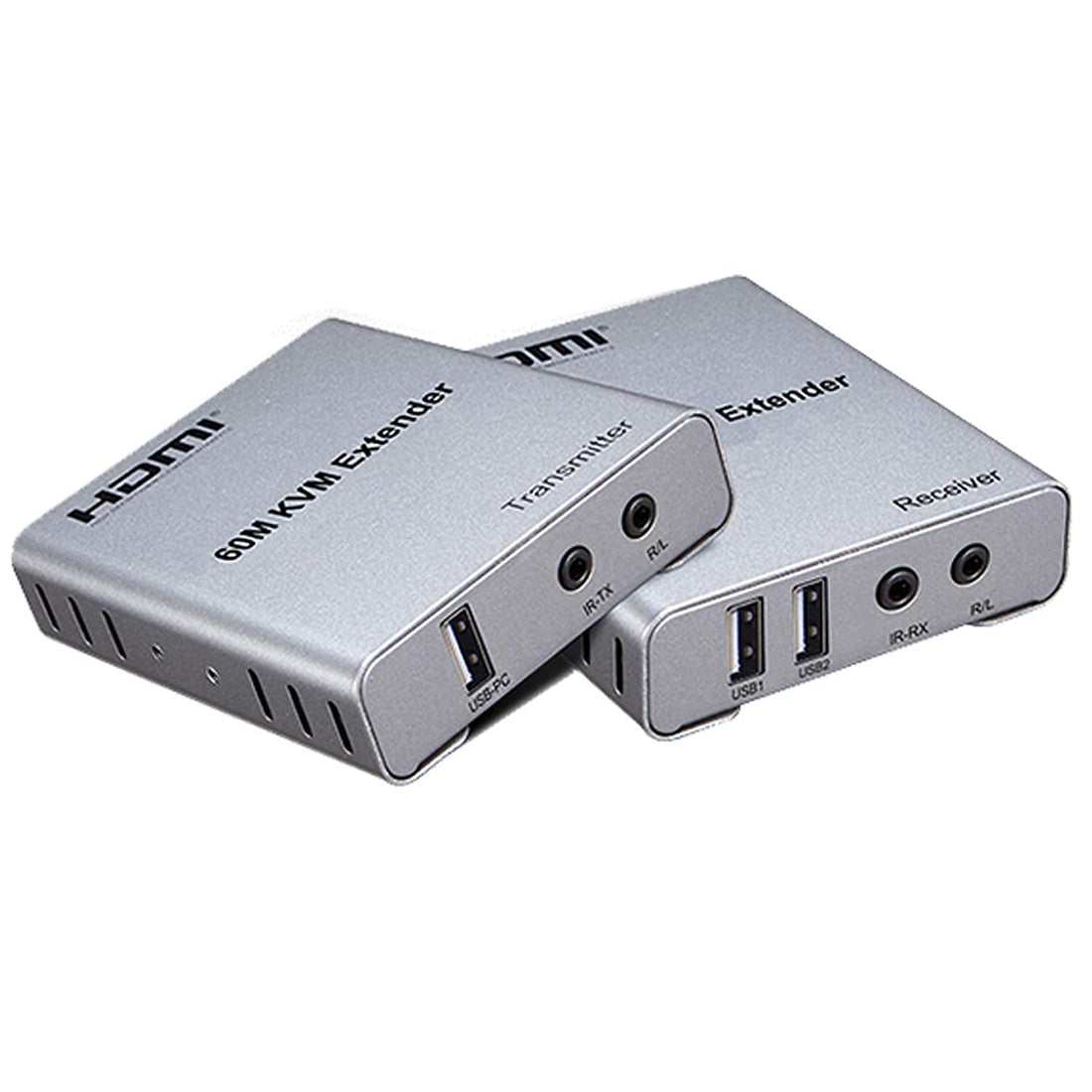 HDMI KVM USB Extender 1080P 60Hz, BolAAzuL HDMI KVM USB Extender Over Cat5/6 Ethernet Cable Signal Extension to 196FT/60M Support IR Control, USB Keyboard Mouse Plug & Play