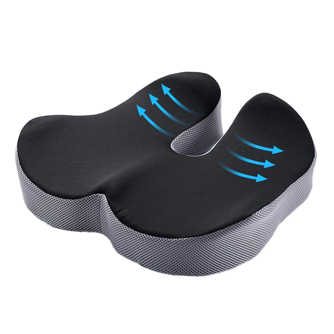 Memory Foam Seat Cushion for Office Chair Car, Home, Desk, Wheelchair Use, Ergonomic Chair Pad Portable Coccyx Cushion for Long Sitting, Tailbone & Sciatica Pain Relief (Black)