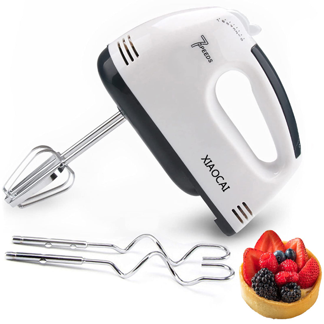 Leaflai Electric Hand Mixer, 7 Speeds, 180W, Stainless Steel, White