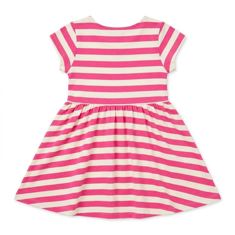 Girls' Striped Cotton Dress – Short Sleeve A-Line Skirt,Sizes 2–8 Years, Soft 100% Cotton, Pink & Cream, Perfect for Everyday Wear & Playdates Girls' Striped Cotton Dress – Home wear - Casual