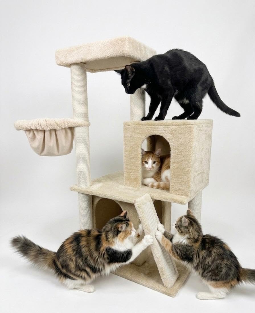 Multi-Level Cat Tree Tower with Scratcher House, Climbing Activity Center, 50x45x105cm, Indoor Pet Furniture