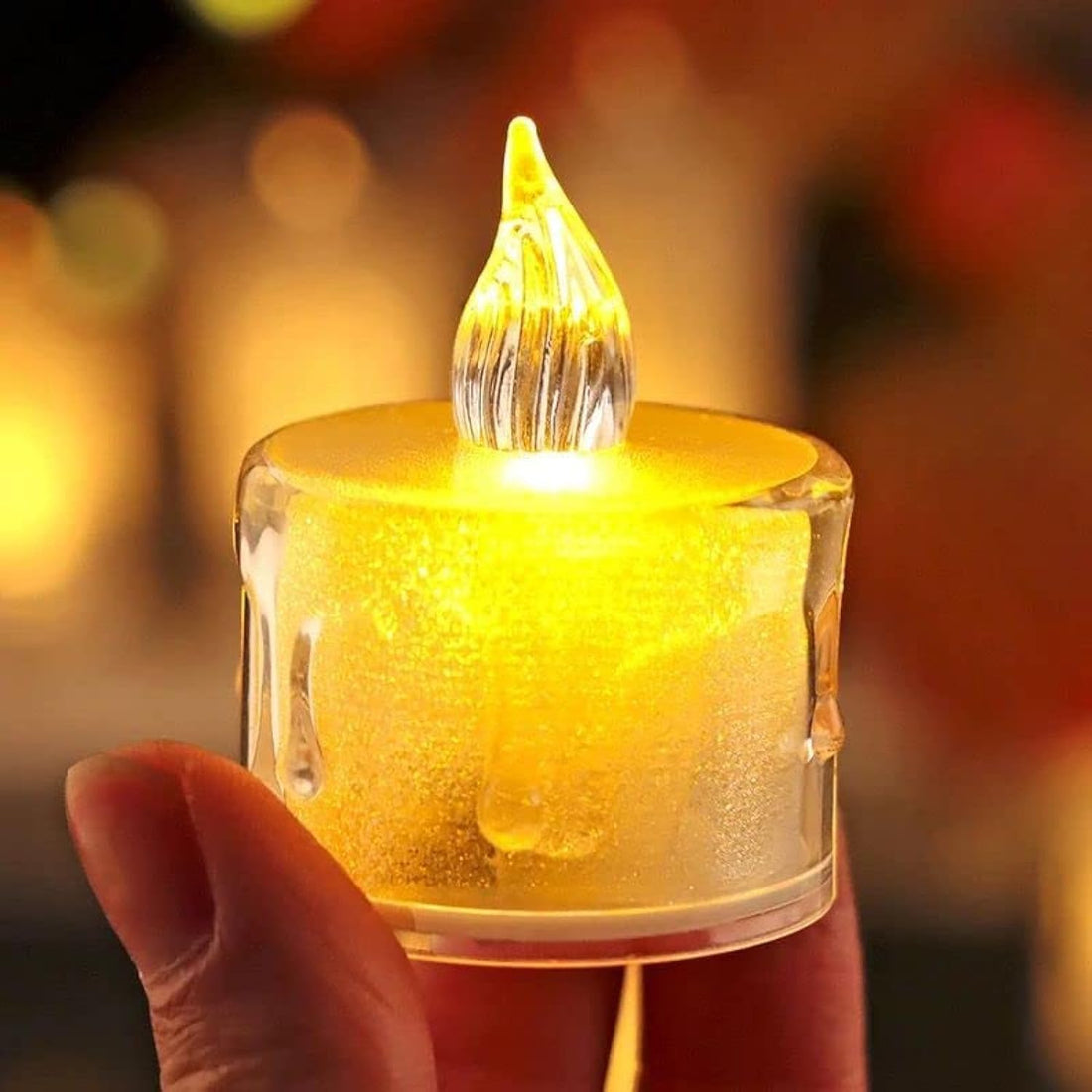 Crystal Glow Candle Electric Light, Flameless Tea Light Candle for Christmas Wedding Party and Birthday Home Decor(Small Size)