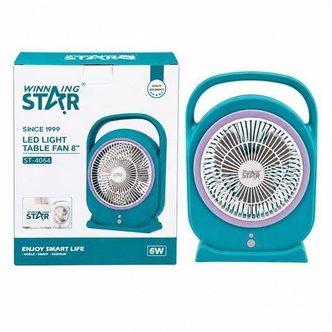 WINNING STAR 8 Inch Rechargeable Desktop Fan with LED Light 3 Speeds ST-4064 - Blue - A1-581