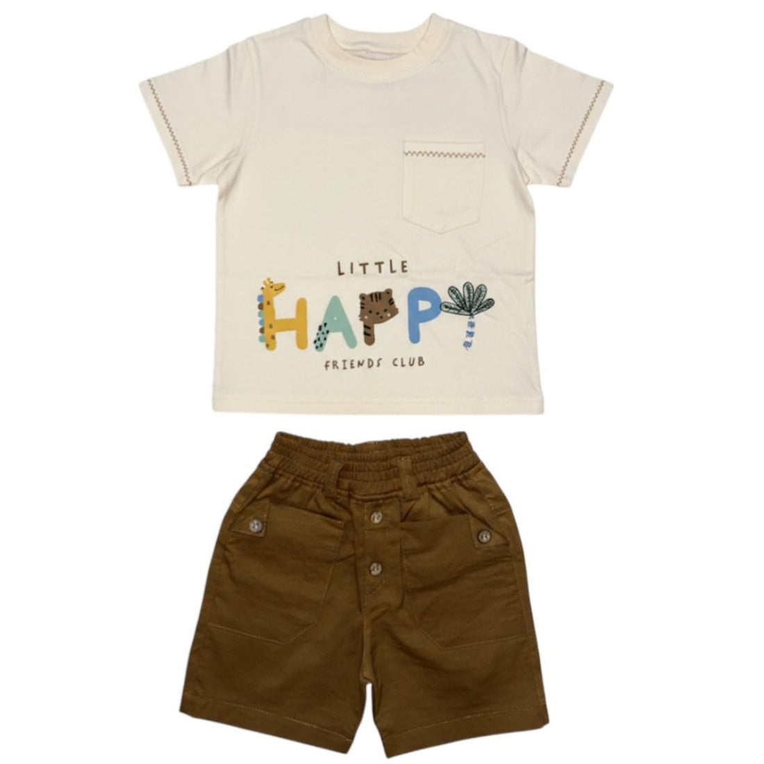 Sikaaa Boys Cotton Half Sleeves T-Shirt&Short Printed Happy Half Sleeves Shirt,Sleeveless T-shirt,Short&Belt (pack of 1)