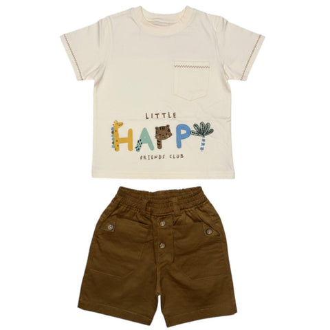 Sikaaa Boys Cotton Half Sleeves T-Shirt&Short Printed Happy Half Sleeves Shirt,Sleeveless T-shirt,Short&Belt (pack of 1)