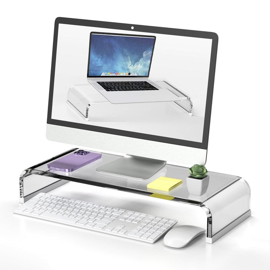 BEST MEDIA Premium Acrylic Monitor Stand Riser, a Transparent Computer Monitor Stand for a Laptop PC, an Ergonomic Computer Riser for Desk- 52-1 cm - Premium - 1 Piece - Transparent