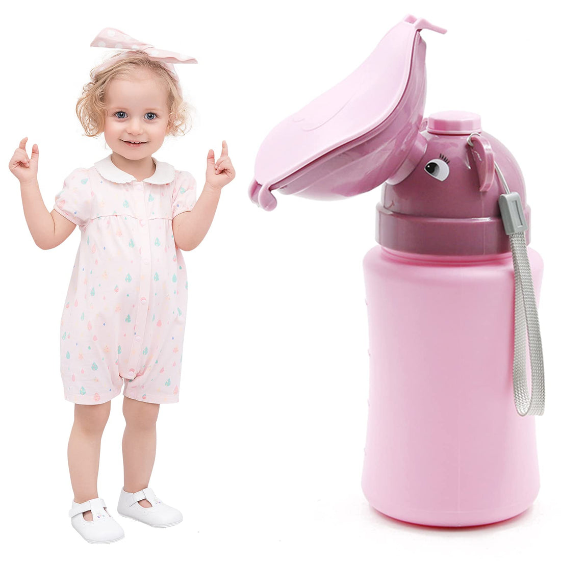 Occuwzz® Travel Potty, Portable Elephant Leakproof Urinal Emergency Toilet Pee Bottle Cup Jar for Toddlers Kids Baby Boys and Potty Pee Training for Outdoor Car Travel Road Trip(Pink)