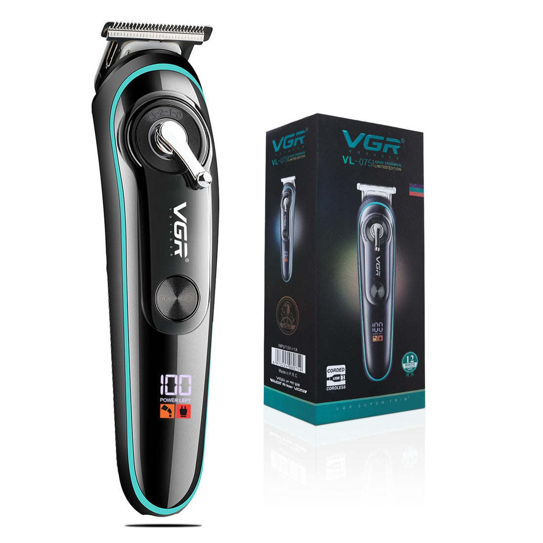 VGR V-075 Limited Edition Professional Hair Trimmer with LED Display, 4 Guide Combs for Men (3,6,9,12 mm, Color- Black) 1 Year Warranty