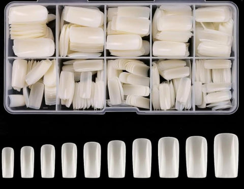 500 Pcs False Nail Tips with Storage Case-Full Cover Coffin Nails in 10 Sizes for Nail Salons and DIY Nail Art-Long Lasting and Durable Artificial Fingernails for Glamorous Looks(Natural)