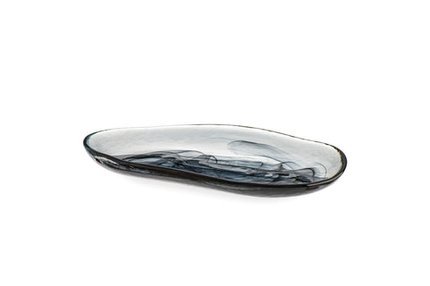 Ardcam Atlas Oval Serving Plate 35.2x19.7cm, Handmade Glass Premium Modern Decorative Platter Dish for Home Kitchen and Entertaining - Black