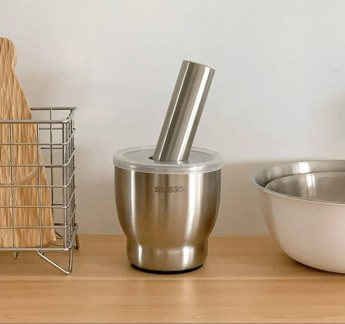 Generic Stainless Steel Mortar and Pestle with Plastic Lid, Heavy-Duty, for Spices, Herbs, and Nuts, .rom