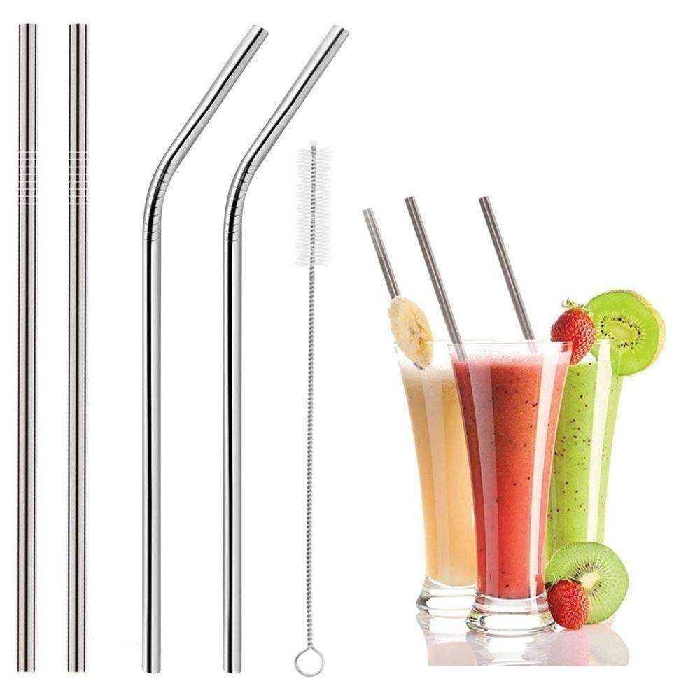 DK Enterprise RADHADAMODAR Straws Set with Brushes | Reusable Stainless Steel Metal | Thick, Long | for Smoothies, Tumblers, Travel
