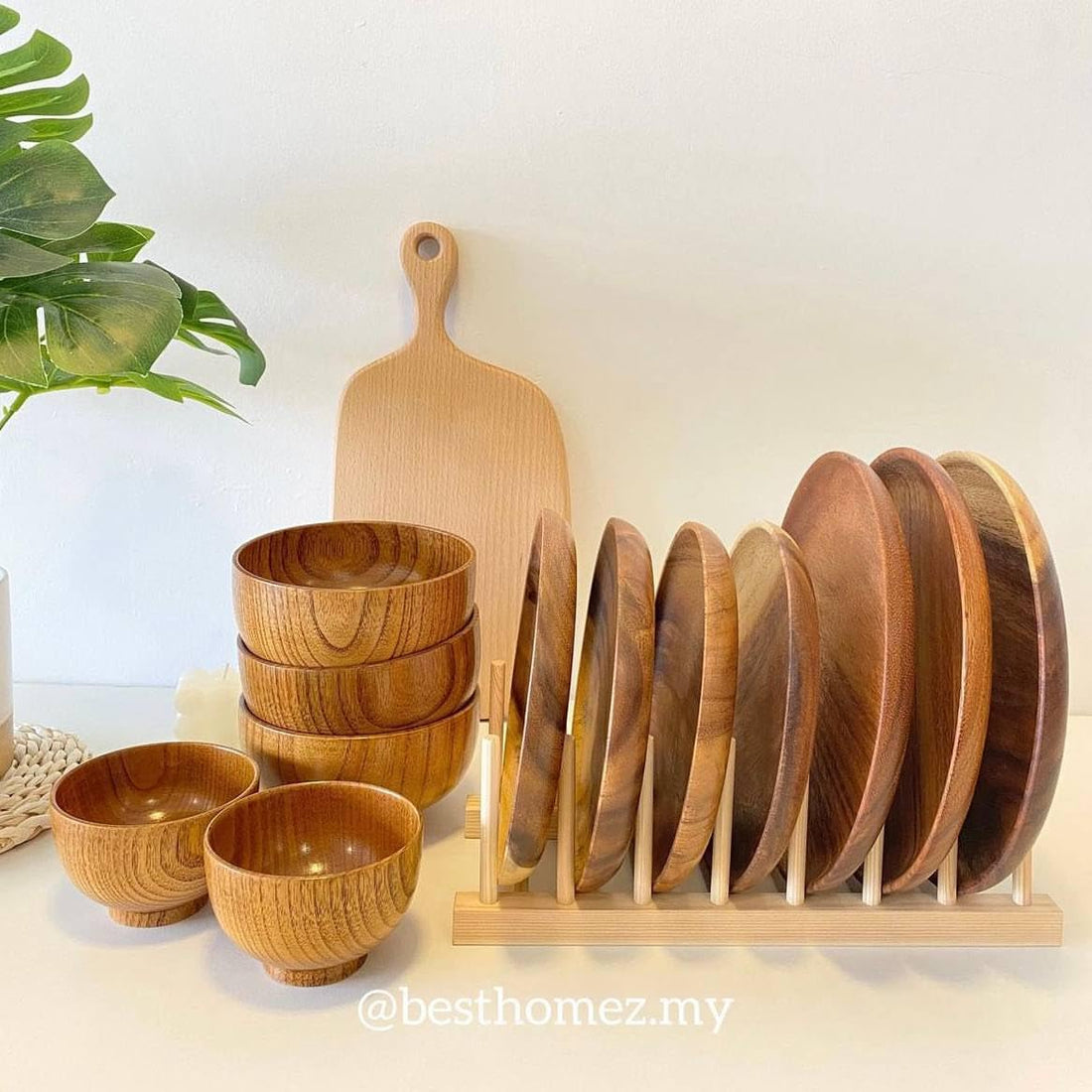 2 Piece Cuban Wood Dish Holder 4 Compartment Multi Use