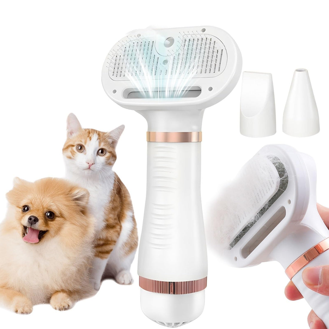 ECVV 6-IN-1 Pet Grooming Spray Brush: Drying Conditioning Styling Massage Grooming De-Shedding - Remove Dogs&Cats Loose Hair, One-Touch Hair Removal, Adjustable Temperature 3 Speeds for Comfort Safety