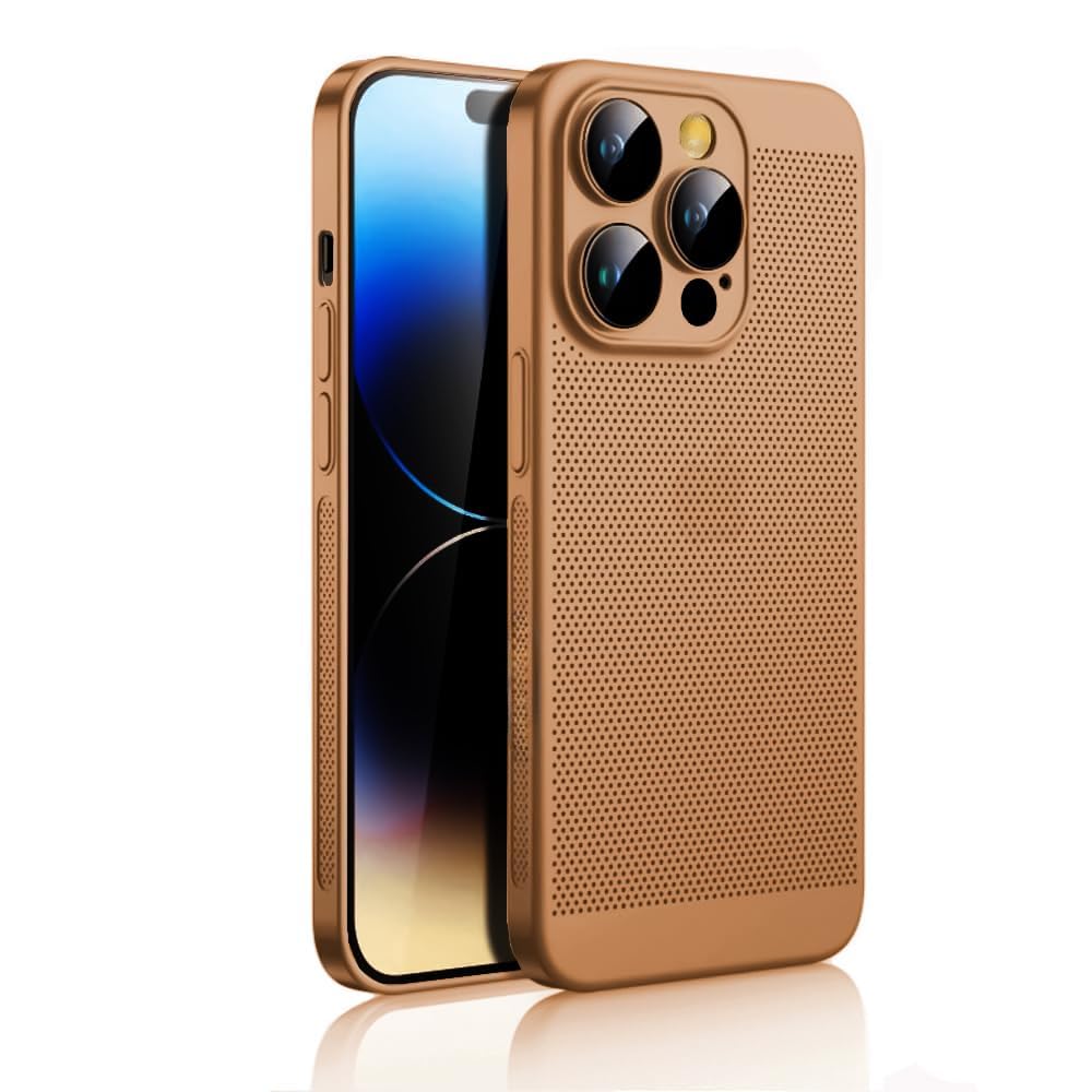 Dl3 Mobilak Case For iPhone 15 Pro Max 6.7-Inch Heat Dissipation Case with Built-in Camera Lens Protector Slim Fit Breathable Cooling Anti-Fingerprint Hard PC Back Shockproof Cover (Brown)