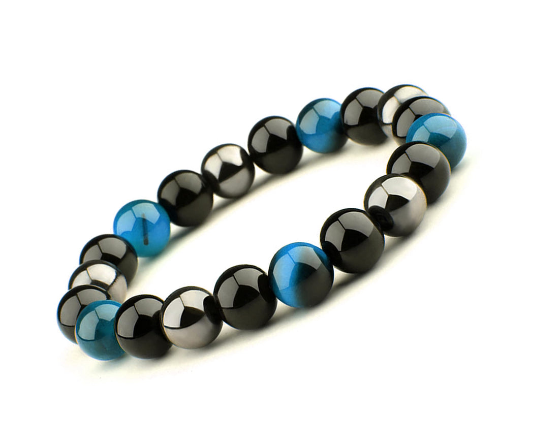 Infinity Healing Stones -Set of 9 Hematite Tiger Eye Bracelets ,Hematite Health Bracelet , Beaded Bracelets,Bracelet for Men and Women, Hematite Weight Loss Bracelet (Blue Tiger Eye)