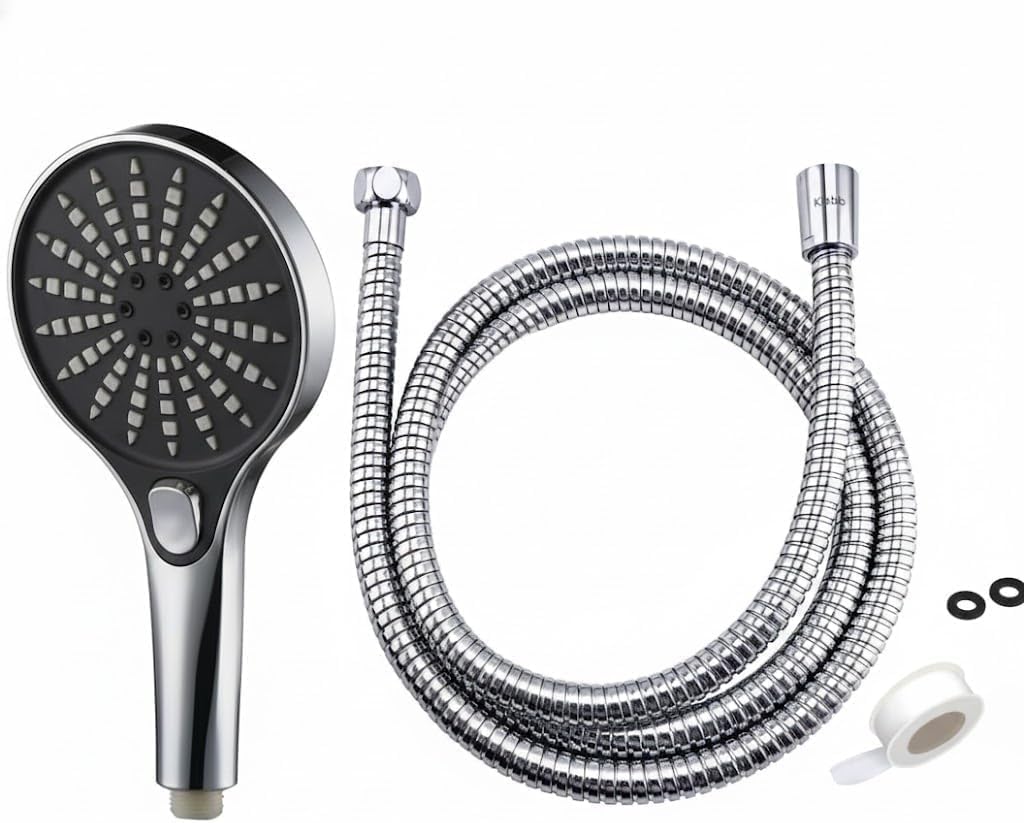 Square Shower Head with Flexible Hose – Powerful and Saving Water Distribution – Rustproof (3 Function Adjustable Popular Bathroom Shower Head, Silver)