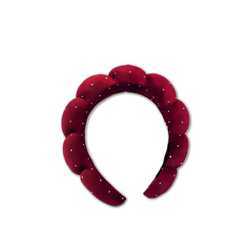 Cloud Cushion Headband - A pink padded headband shaped like a soft cloud, with braided sparkle trim, perfect for bridal accessories, festival fashion, party looks or everyday chic wear. (red)