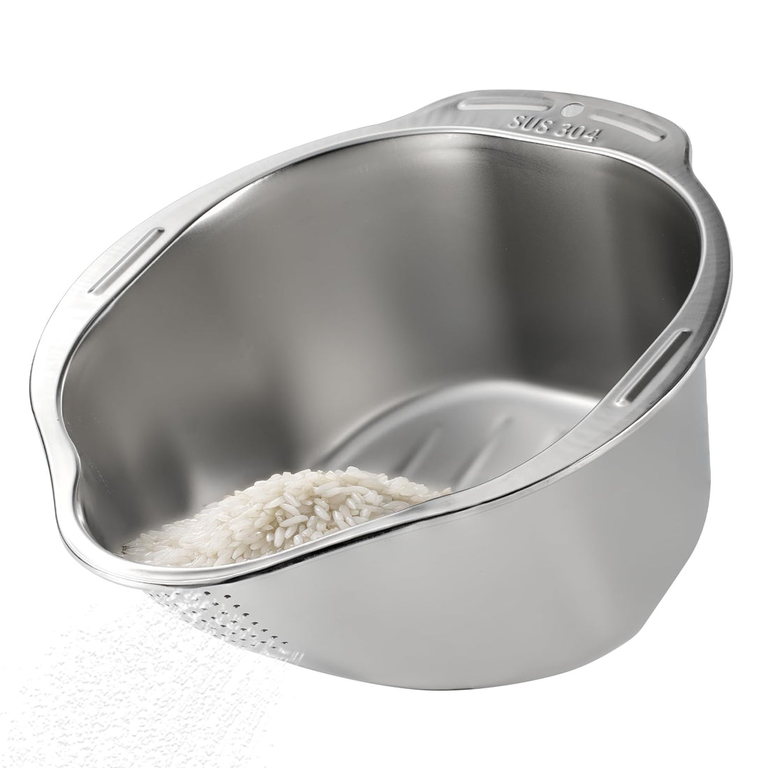 Rice Strainer, Stainless Steel Rice Washer, Versatile Washing Bowl Square Quinoa Colander whit Side Drainers for Cleaning Rinsing Fruits, Vegetables, and Beans - Multifunctional Drain Basket