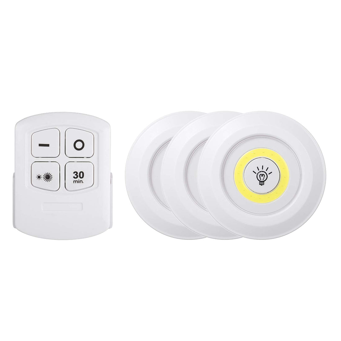 4.5v 1W COB LED Puck Light 3 Pack with Remote Controller Brightness Adjustable Wireless Dimmable Touch Sensor Control Night Lamp Under Cabinet Lig ng Battery Powered Operated for Cabinet Wal-