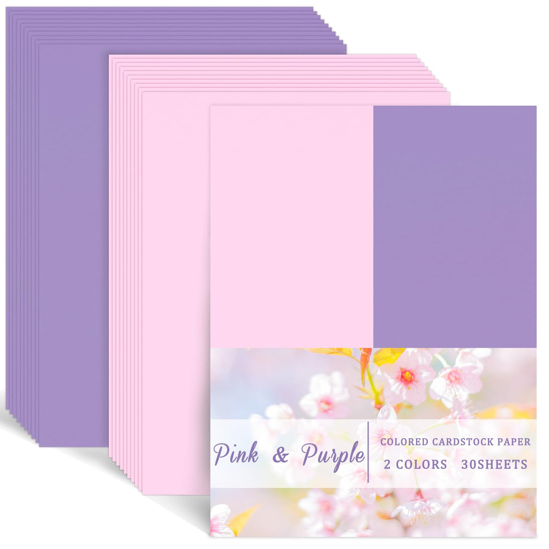 Whaline 30 Sheets 8.5 x 11 Inch Purple Pink Card Stock Paper Solid Core Scrapbook Craft Paper for Print DIY Art Making School Office Supplies, 65lb